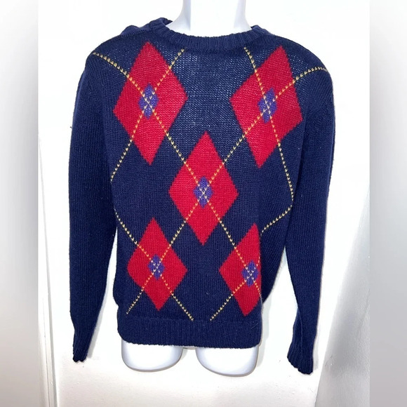 Vintage McGregor, M, wool blend, Blue/Red Argyle, long sleeve crewneck sweater - Picture 1 of 5